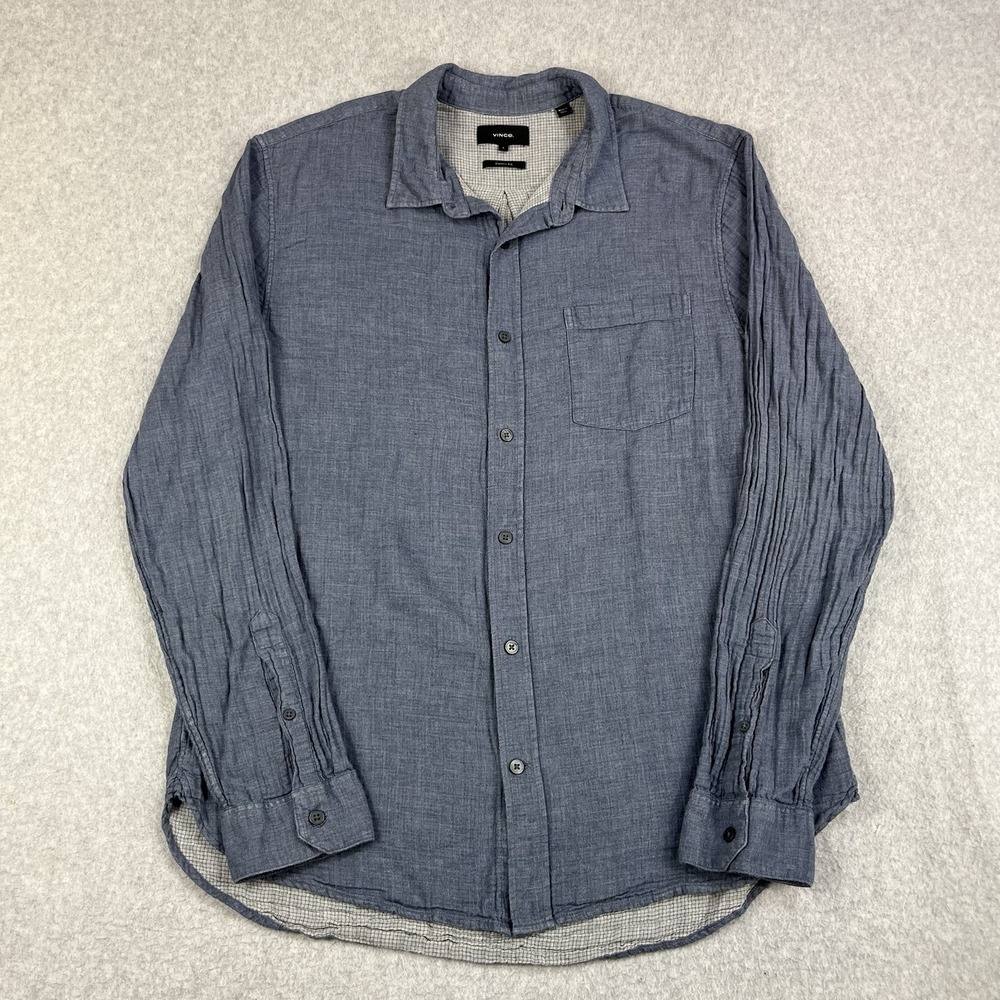 Vince Chambray Shirt Mens Large Blue Soft Lined Long Sleeve Button Up